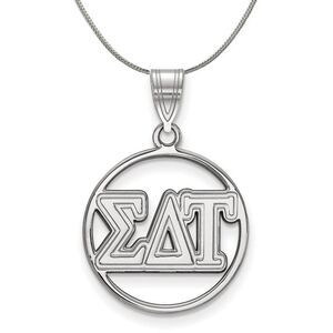Sterling Silver Sigma Delta Tau Medium Circle Greek Necklace - 24 Inch